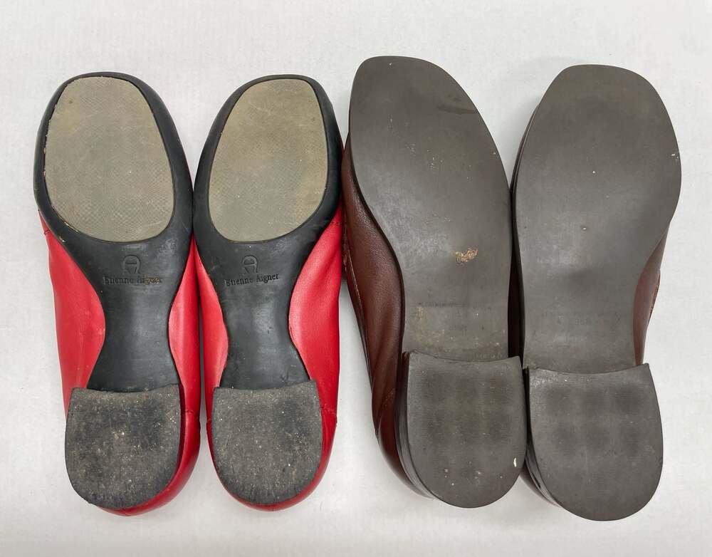 LOT of 2 Etienne Aigner Loafers Red Leather Brown Tweed Shoes Women’s Size 6.5M - Picture 7 of 10